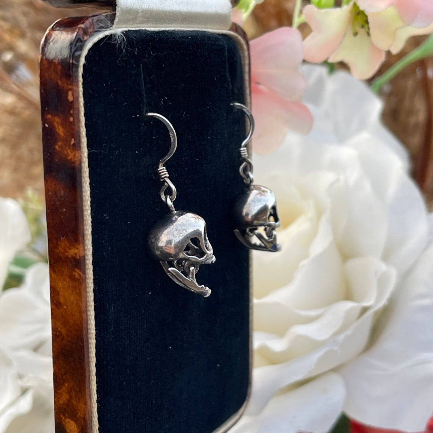 Vintage Silver Articulated Skull Momento Mori earrings