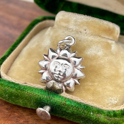 Vintage Sterling Silver Puffy Sun Celestial Charm Pendant