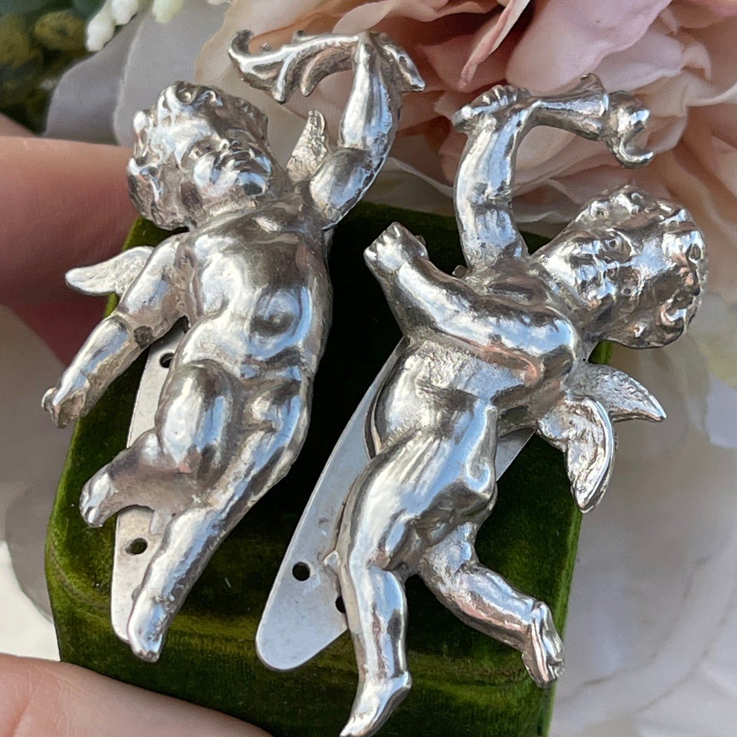Unreleased: Art Deco Sterling Silver Cherub Dress Clips Pair