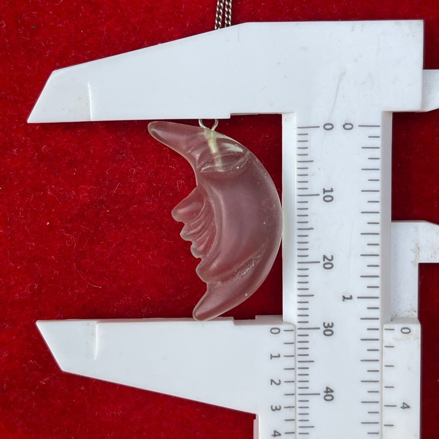 Vintage Sterling Silver Glass Moon Face Pendant Necklace