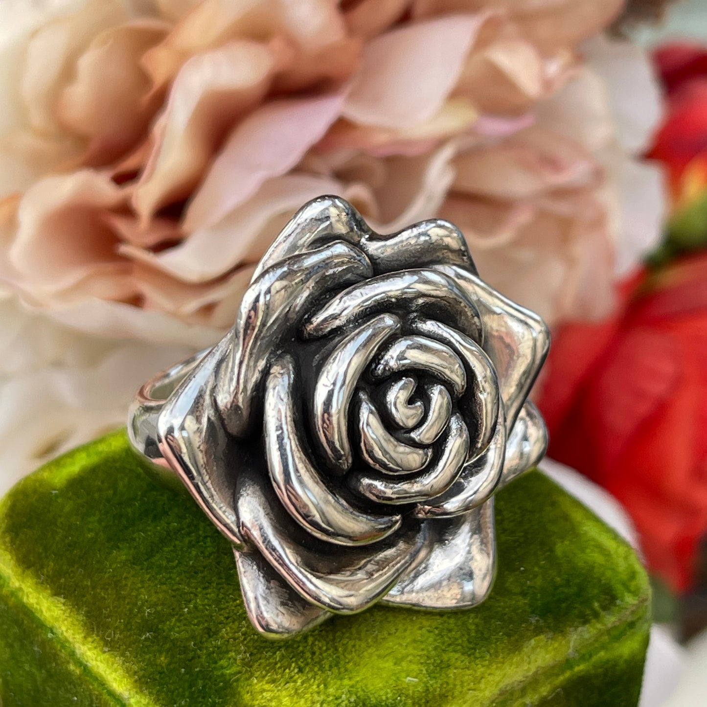 Unreleased: Sterling Silver XL Rose Flower Ring P-Q