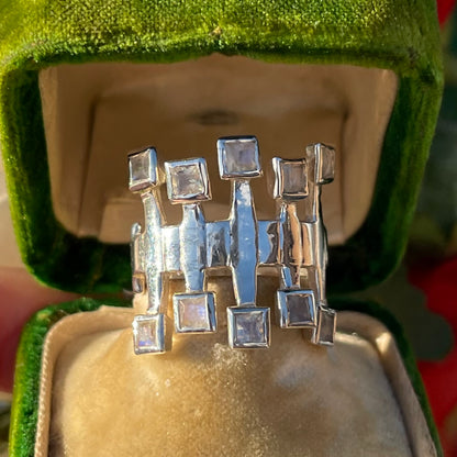 Vintage Sterling Silver Moonstone Square Modernist Statement Ring P