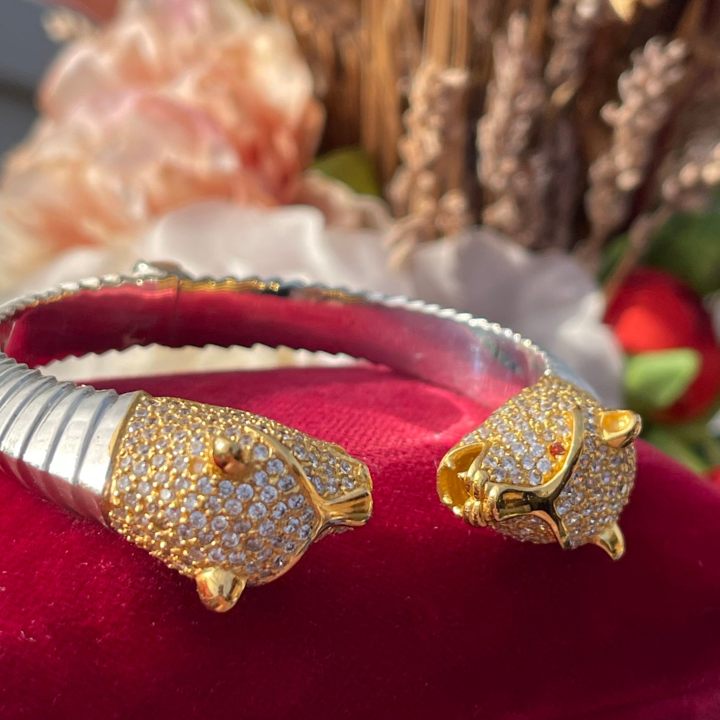 Sterling Silver Panther Gold Gilt Head Bangle Bracelet John Start Hallmarked 55g