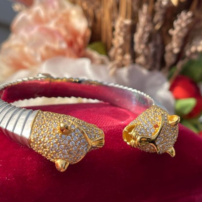Sterling Silver Panther Gold Gilt Head Bangle Bracelet John Start Hallmarked 55g