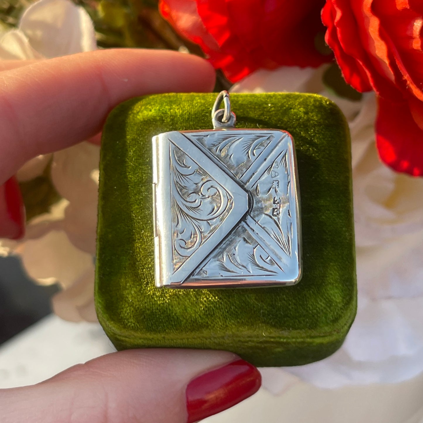 Antique Edwardian Sterling Silver Sweetheart Envelope Charm Pendant Locket 1913