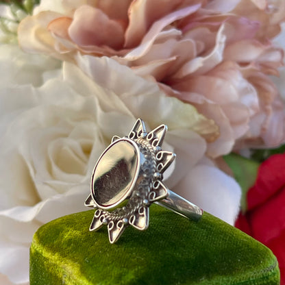 Vintage Sterling Silver 90s Indian Sun Burgundy Ring M 6.4g