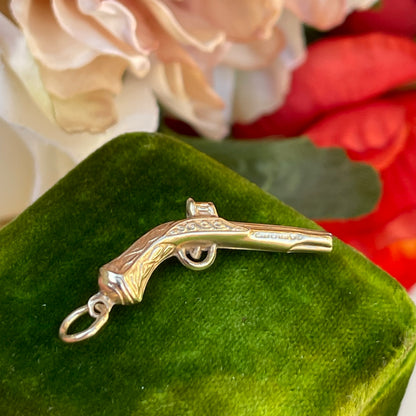 Vintage 9ct Gold Pistol Charm Antique Flintlock Gun Pendant 0.9g