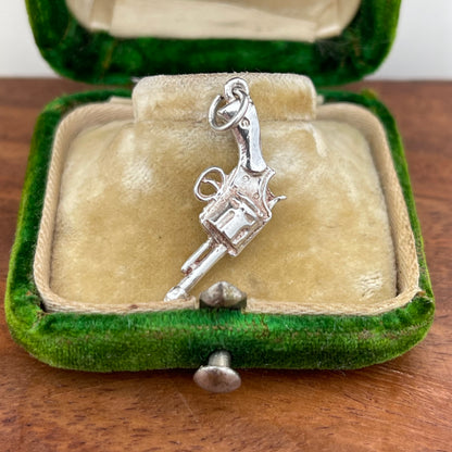 Vintage Sterling Silver Revolver Gun Charm Pendant
