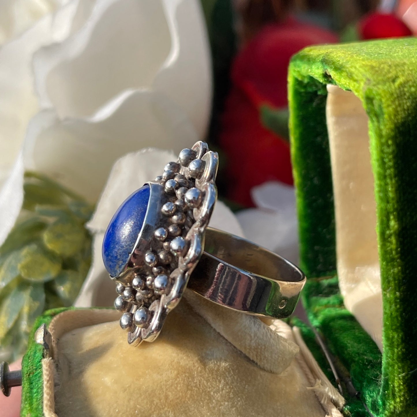 Vintage Sterling Silver Lapis Lazuli Swirl Statement Ring P