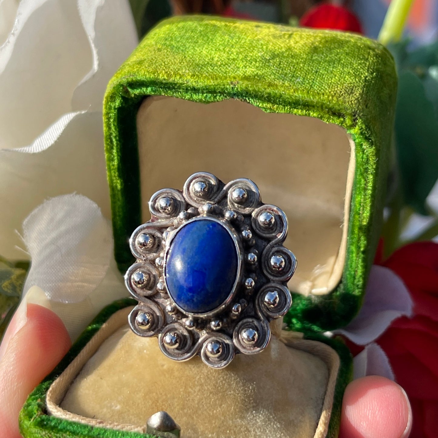 Vintage Sterling Silver Lapis Lazuli Swirl Statement Ring P