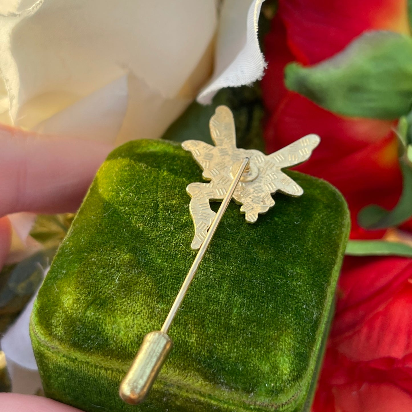 Vintage Gold Plated Cloisonné Fairy Enamel Brooch Whimsical Stick Pin Badge