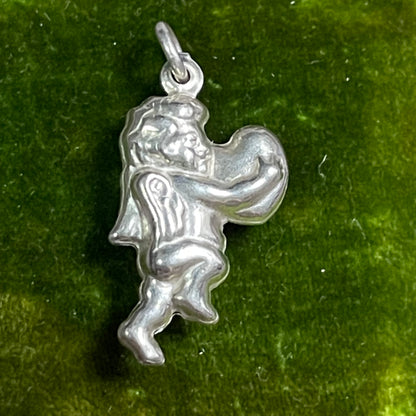 Vintage Sterling Silver Puffy Cherub Heart Charm