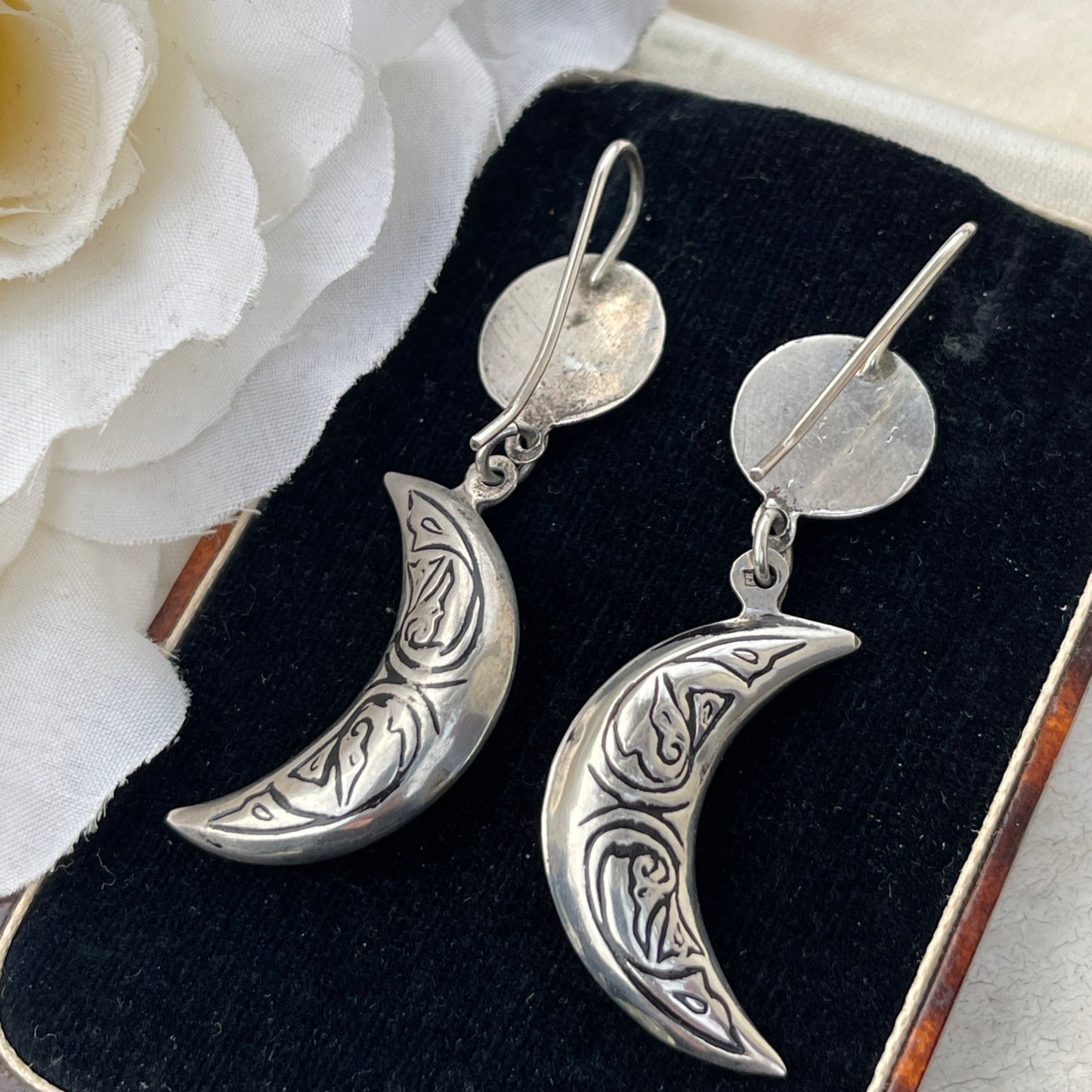 Vintage Silver Crescent Moon & Star earrings