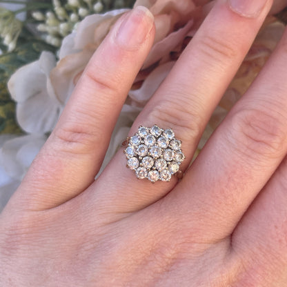 9ct Gold Ring Cluster Flower Ring White Stone Cubic Zirconia Yellow Gold P 4g