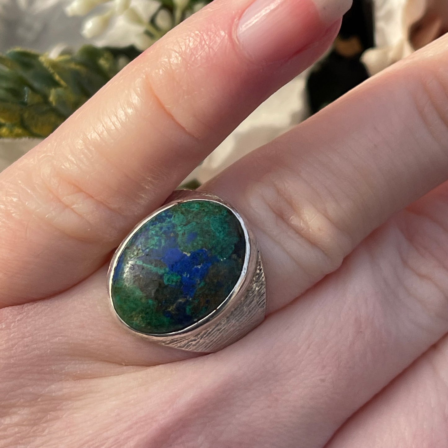Vintage Sterling Silver Azurite Malachite Signet Ring 1994 6.9g P