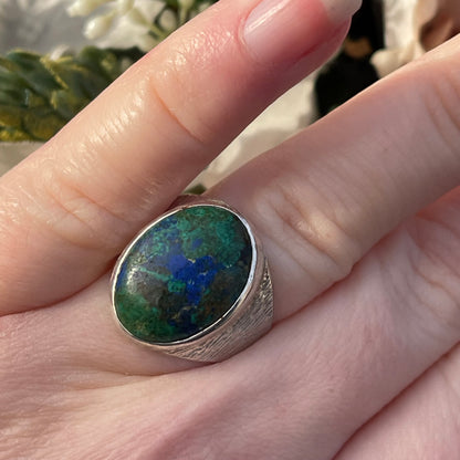 Vintage Sterling Silver Azurite Malachite Signet Ring 1994 6.9g P