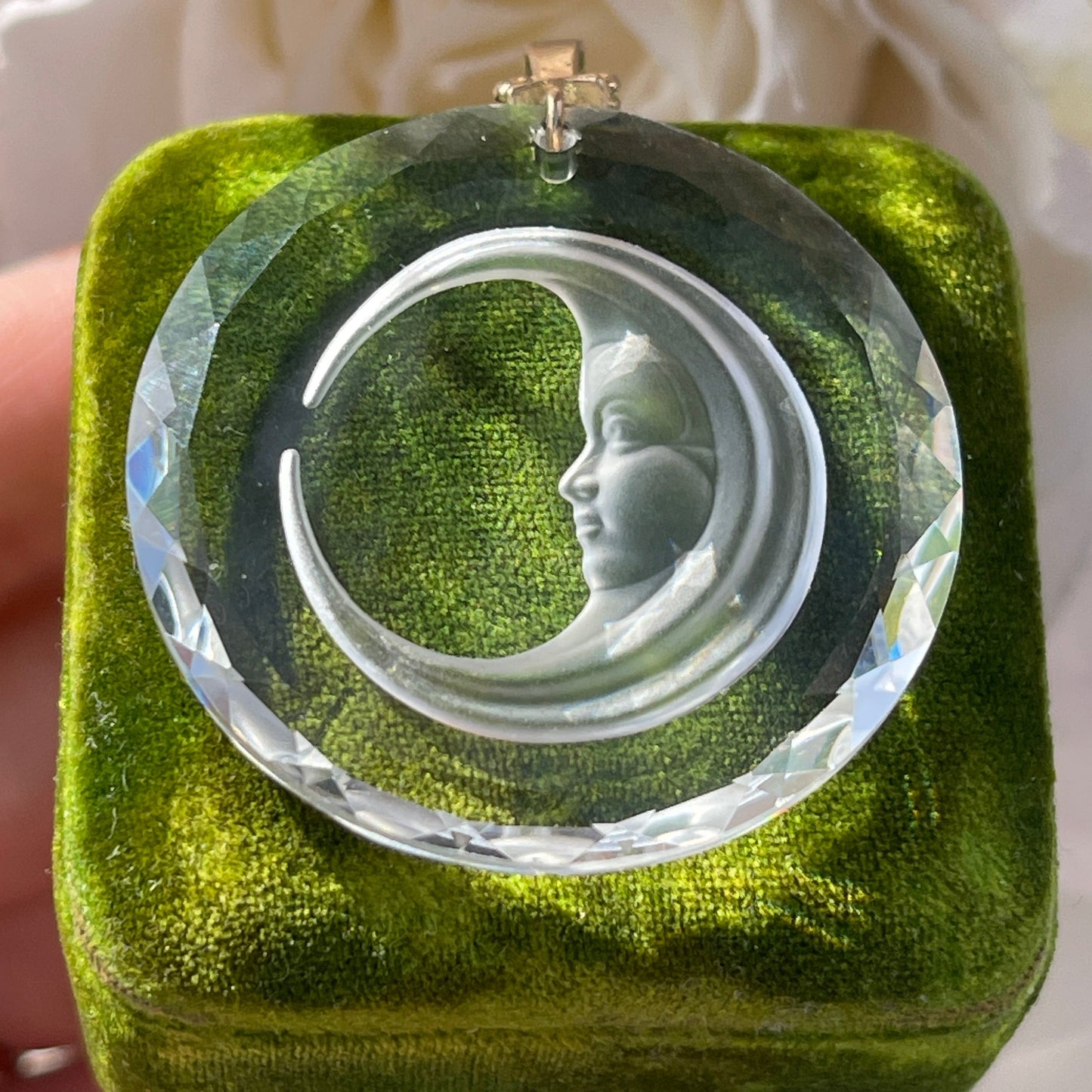 Unreleased: Vintage Swarovski Crystal Moon Intaglio Sun Catcher Gold Pendant