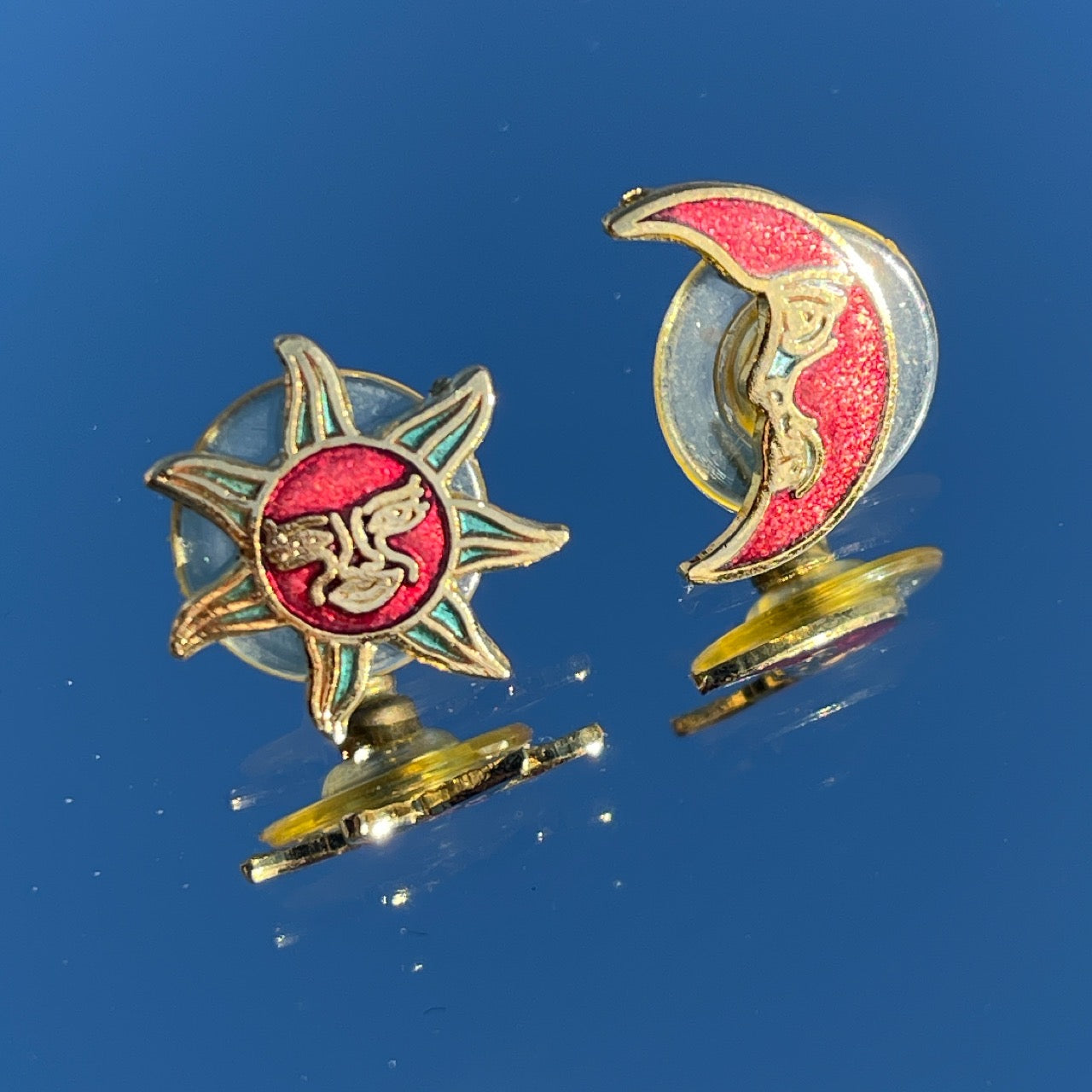 Vintage Red Cloisonné Celestial Stud Earrings