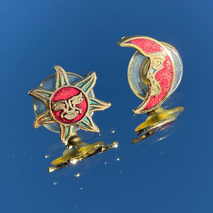 Vintage Red Cloisonné Celestial Stud Earrings