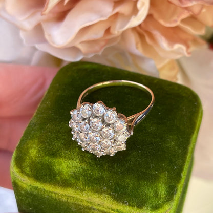 9ct Gold Ring Cluster Flower Ring White Stone Cubic Zirconia Yellow Gold P 4g