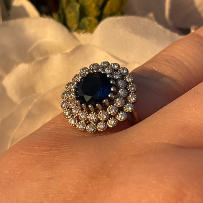 Vintage Sterling Silver 1950s Sapphire Glass Cocktail ring L