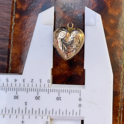 Antique Victorian 9ct Rolled Gold Heart Engraved Locket Pendant Yellow Puffy 1890 1.5g