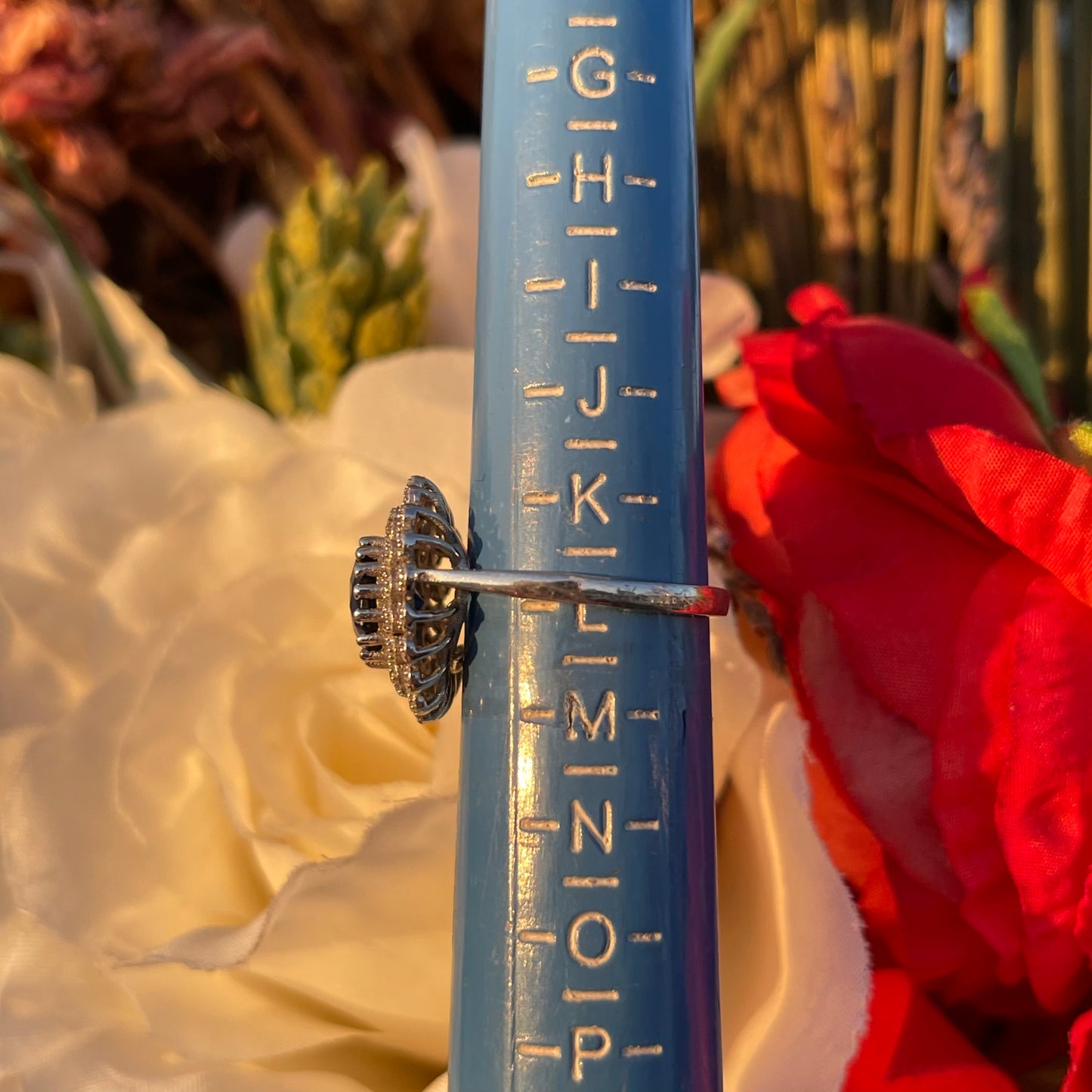 Vintage Sterling Silver 1950s Sapphire Glass Cocktail ring L