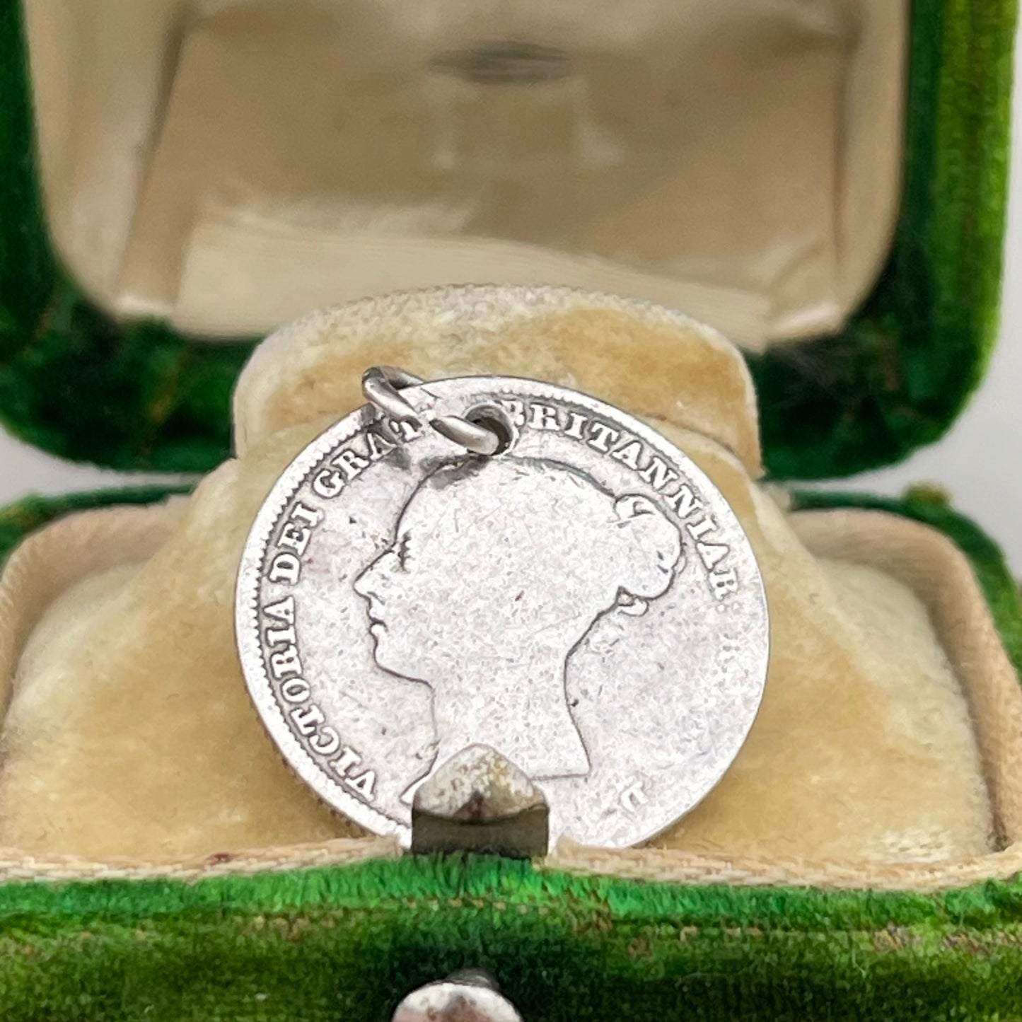 Antique Sterling Silver Victorian Coin Charm Young Victoria Six Pence Love Token 1844