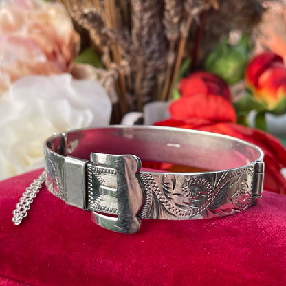 Vintage Sterling Silver Buckle Bangle Victorian Revival Irish 1979 Heavy 33g