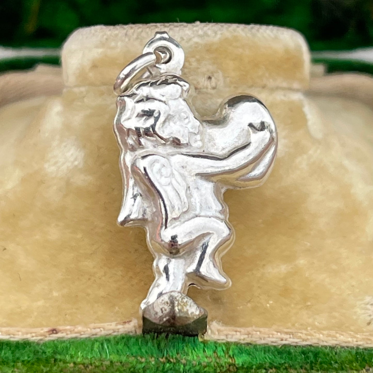 Vintage Sterling Silver Puffy Cherub Heart Charm
