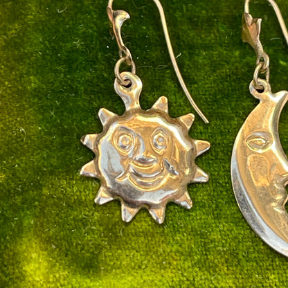 Vintage 9ct Gold Sun Moon Celestial Earrings