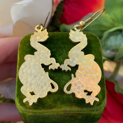 Vintage Cloisonné Mystical Red Pink Dragon Dropper Earrings