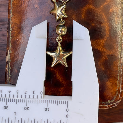Vintage 9ct Yellow Gold Star Celestial Dropper Earrings Long Rare Moon 2.5g