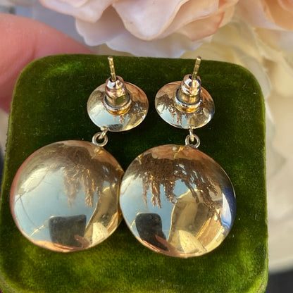 9ct Gold Disc Circular Earrings Post Fit Mirror Finish Modernist 60s Revival 3g