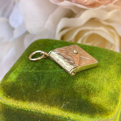 Vintage 9ct Gold Envelope Charm Pendant Letter RARE Antique Revival 3g
