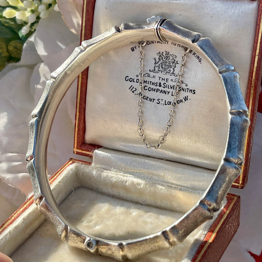 Vintage 1979 Sterling Silver Textured Bamboo Bangle Bracelet 13g