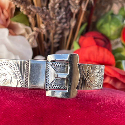 Vintage Sterling Silver Buckle Bangle Victorian Revival Irish 1979 Heavy 33g