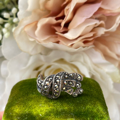 Unreleased: Art Deco Sterling Silver Marcasite Bow Flourish Ring