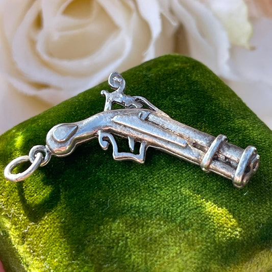 Sterling Silver Vintage Flintlock Pistol Gun Charm 4g