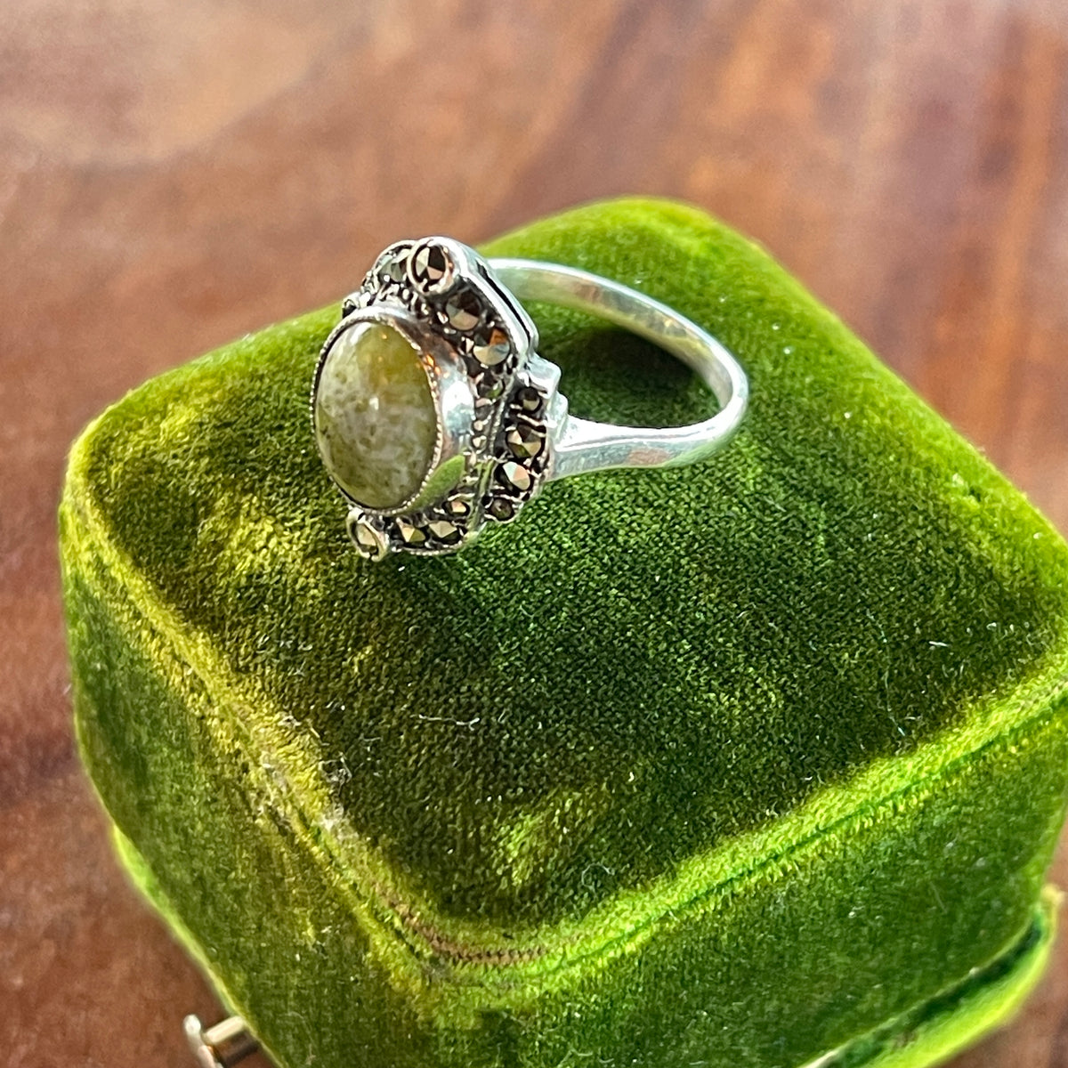 Unreleased: Vintage Sterling Silver Connemara Marble Ring L-M