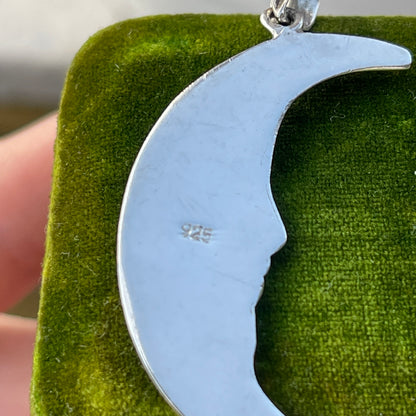 Unreleased: Vintage Large Sterling Silver Crescent Moon Face Pendant