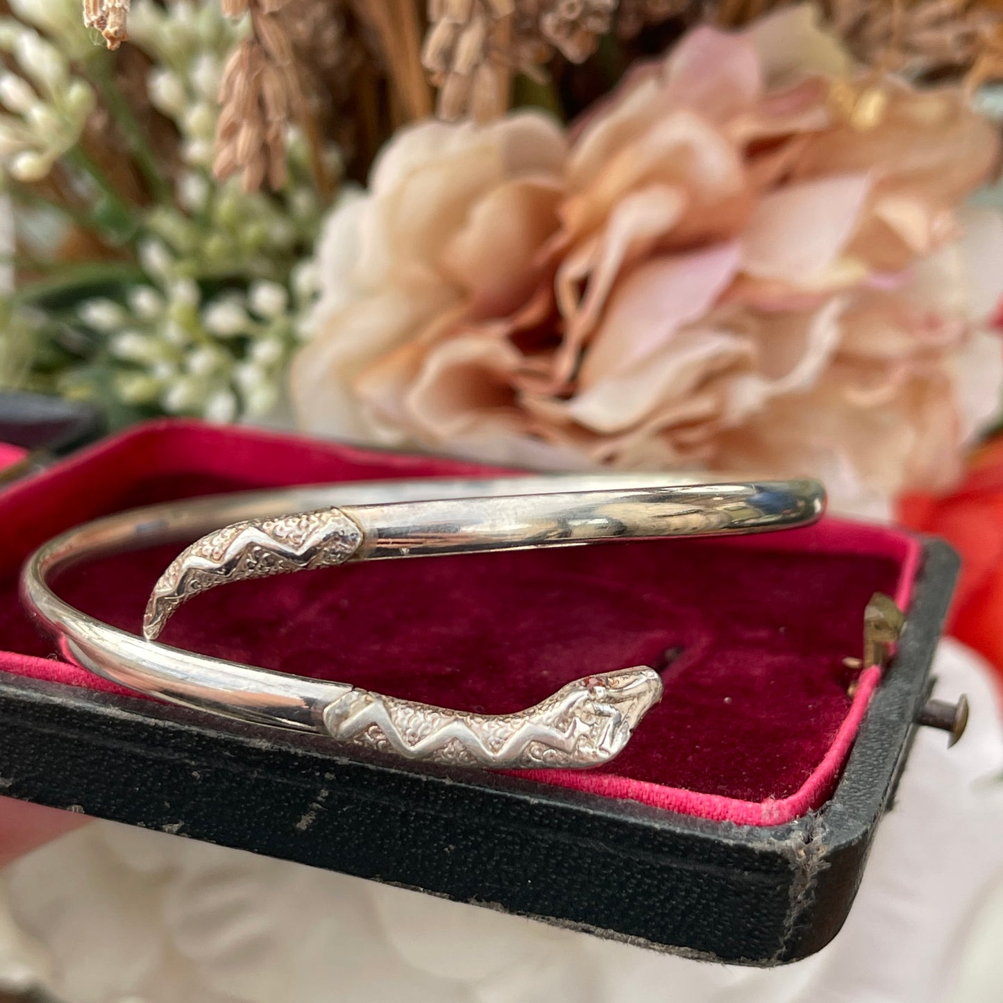 Unreleased: Vintage Sterling Silver Snake Bangle Red eyes 6.7g