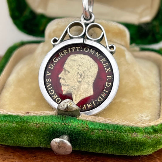 Vintage Sterling Silver Lucky Threepence Enamel Coin Pendant