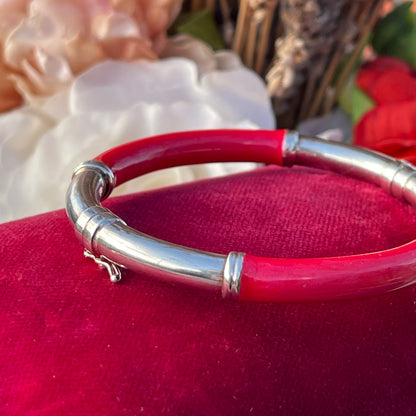 Vintage Sterling Silver Milor Italy Red Enamel Bangle Rare 16g