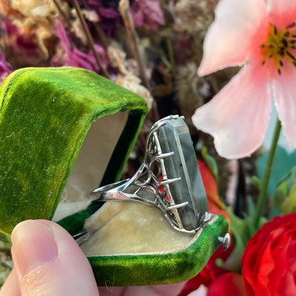 Vintage Sterling Silver Huge XXL Labradorite Ring Rectangular O-P