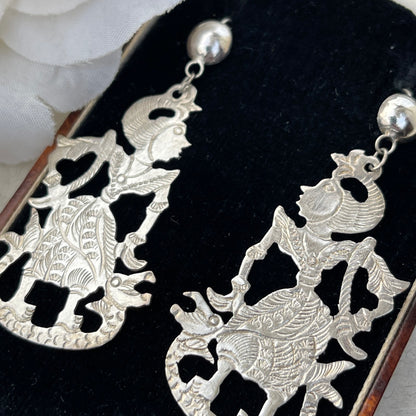 Vintage Sterling Silver Siam Dancer Dropper Earrings