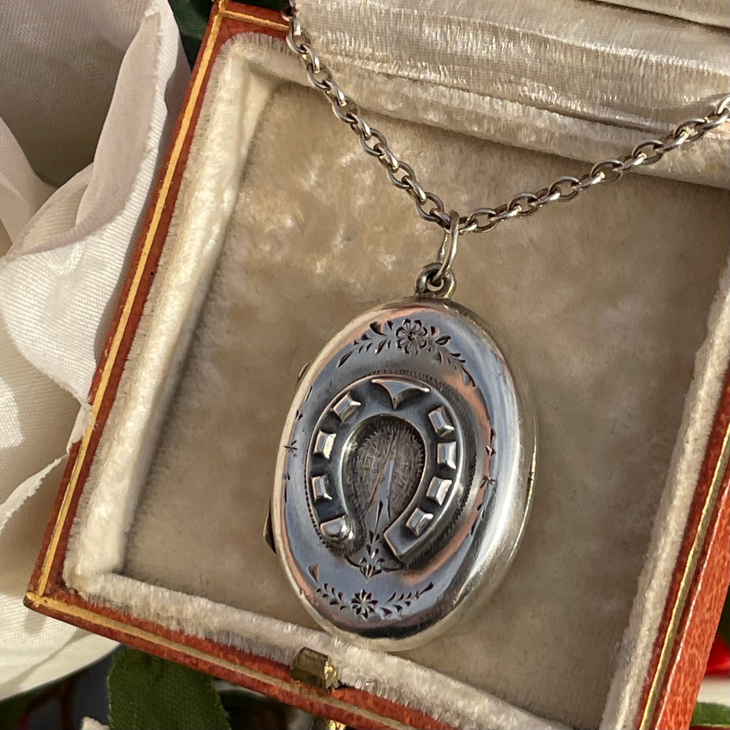 Antique Victorian Sterling Silver Horseshoe Locket Pendant 1880