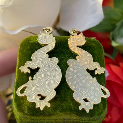 Vintage Cloisonné Mystical Black Grey Dragon Dropper Earrings