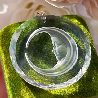 Unreleased: Vintage Swarovski Crystal Moon Intaglio Sun Catcher Gold Pendant