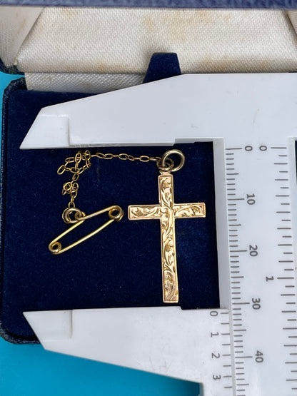 Antique Victorian 9ct Gold Engraved Cross Pendant